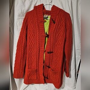 Carraig Donn Irish Wool Aran Cardigan Toggle Sweater Removable Lining Sz S